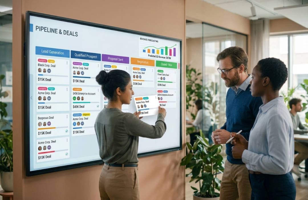 Sales pipeline visualization with deal stages and analytics