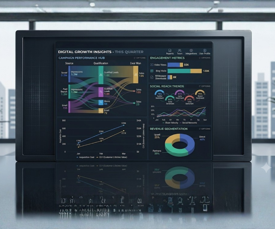 Analytics dashboard with charts graphs and performance metrics